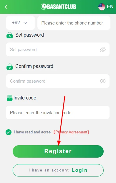 Tap on the register button